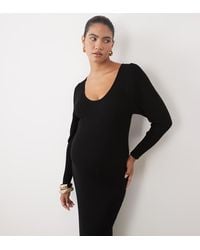ASOS - Asos Design Maternity Gebreide Maxi Jurk Met Structuur En Lage Ronde Hals - Lyst