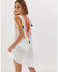 South Beach Gehaakte Strandkaftan Met Pompons - Wit