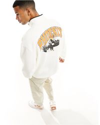 ASOS - Oversized Half Snapneck Polar Fleece Sweatshirt With Phoenix Back Print - Lyst