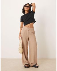 ASOS - Petite Relaxed Straight Leg Pants With Linen - Lyst