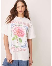 ASOS - T-Shirt Oversize Color Latte Di Cocco Con Grafica Con Fiore Rosa - Lyst