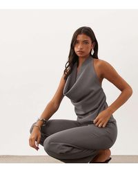 Kaiia - Exclusive Extreme Cowl Halterneck Open Back Top - Lyst