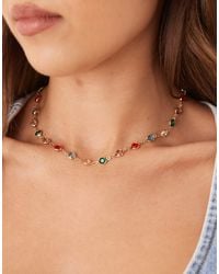ASOS - Short Necklace With -coloured Faux Stones - Lyst