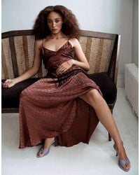 TOPSHOP - Satin Strappy Maxi Dress With Jacquard Embroidery And Fringing - Lyst
