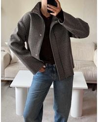 NA-KD - Wool Blend High Neck Checked Jacket - Lyst