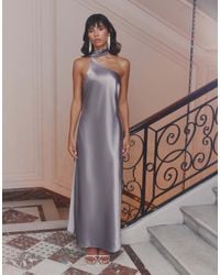 4th & Reckless - Satin One Shoulder Drape Scarf Detail Maxi Dress - Lyst