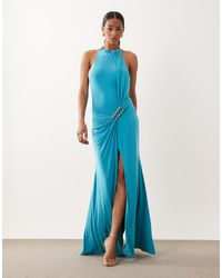 ASOS - High Neck Slinky Maxi Dress With Draped Metal Hardware - Lyst