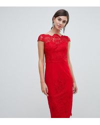Chi Chi London Lace Midi Pencil Dress - Red