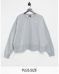 Nike Серый Свитшот В Стиле Oversized С Маленьким Логотипом Plus