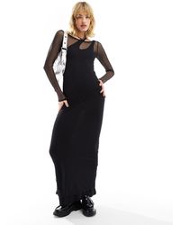 Collusion - Long Sleeve Double Layer Mesh Maxi Dress - Lyst