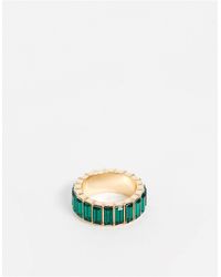 ASOS Ring With Green Baguette Crystal Stones - Metallic
