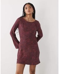 Reclaimed Vintage - Slash Neck Mini Dress With Flared Sleeves - Lyst