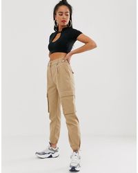 Bershka Drawstring Hem Trouser In Camel - Natural