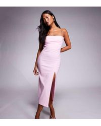 Vesper Petite - Bengaline Square Neck Midaxi Dress With Open Back - Lyst