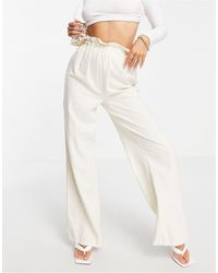 Missguided Wide Leg Trouser With Paperbag Waist - White
