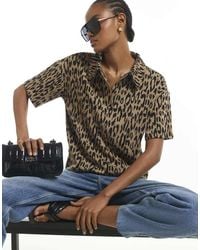 River Island - Leopard Print Jacquard Polo Top - Lyst