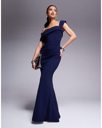 Goddiva - Off The Shoulder Pleated Waist Maxi Dress - Lyst