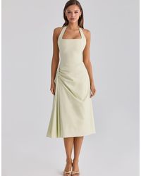 House Of Cb - Tallulah Matcha Cotton Halter Neck Midi Dress - Lyst