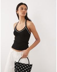 ASOS - Top Allacciato Al Collo A Coste Con Profili A Contrasto - Lyst