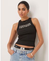 Calvin Klein - Script Logo Rib Tank Top - Lyst