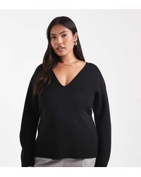 ASOS - Asos Design Curve Low V Neck Waisted Top - Lyst