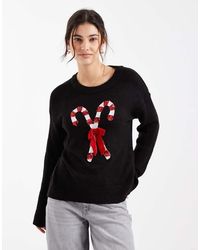 Brave Soul - Oversized Christmas Sweater With Sequined Candy Cane Detailing - Lyst