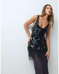 ASOS - Textured Sequin Maxi Dress With Beaded Fringe And Sheer Skirt - Lyst