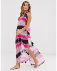 ASOS Lange Strandjurk Met Kruisbandjes Aan De Zijkant En Tie-dye-print - Roze