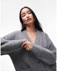 TOPSHOP - Knitted V-neck Fluffy Oversized Cardigan With Pockets - Lyst