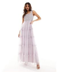 Beauut - Bridesmaid Embellished Maxi Square Neck Dress With Ruffle Skirt - Lyst
