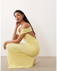 ASOS - Mesh Fishtail Maxi Dress With Shoulder Grazing Ruched Layer - Lyst