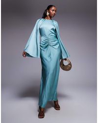 ASOS - Satin Long Sleeve Maxi Dress With Central Ruched Skirt - Lyst