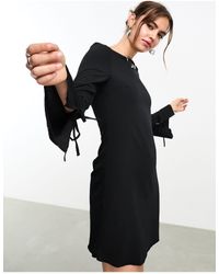 Monki - Boat Neck Long Sleeve Mini Dress With Trumpet Sleeves - Lyst