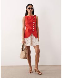 ASOS - Linen Look Waistcoat Mini Dress With Poplin Skirt - Lyst