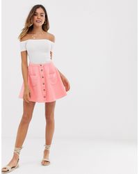 ASOS Вельветовая Расклешенная Мини-юбка С Пуговицами И Карманами - Розовый