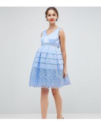 Chi Chi London Cutwork Lace Dress - Blue