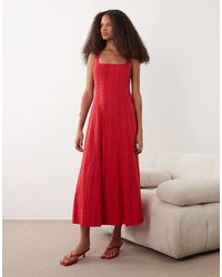 Mango - 100% Cotton Square Neck Sleeveless Embroide Midi Dress - Lyst