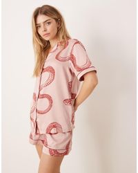 Chelsea Peers - Satin Short Sleeve Revere Shirt And Shorts Set - Lyst