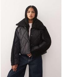 Noisy May - Collar Detail Quilted Short Coat With Teddy Insert - Lyst