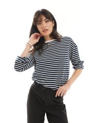 Pieces - Oversized Long Sleeve Stripe T-shirt - Lyst