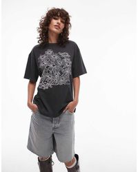 Levi's - T-Shirt Oversize Nera Con Stampa Di Fiori - Lyst