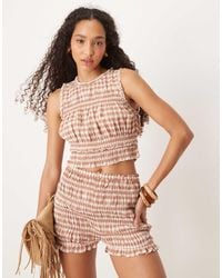 Stradivarius - – str – hochgeschlossenes cropped oberteil mit karomuster und raffungen, kombiteil - Lyst