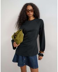 TOPSHOP - Cinched Waist Long Sleeve Raglan T-shirt - Lyst