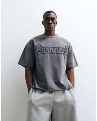 CERNUCCI - 100% Cotton Boxy Oversized Fit T-shirt With Embroidered Logo-grey - Lyst