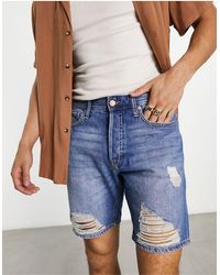 Jack & Jones - Intelligence Relaxed Fit Denim Shorts With Distressing - Lyst