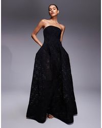 ASOS - Premium Bandeau Lace Maxi Dress With Full Structured Skirt - Lyst