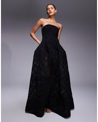 ASOS - Vestido Largo Con Escote Palabra De Honor Y Falda Estructurada De Corte Amplio De Encaje De - Lyst