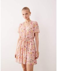 Vila - Waist Detail Short Sleeve Mini Dress - Lyst