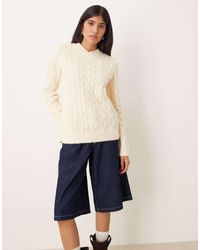 ASOS - Maglione Lavorato A Trecce Écru Con Scollo A V Alto - Lyst