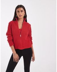 ASOS - Crochet Knit Funnel Neck Zip Up Jacket - Lyst